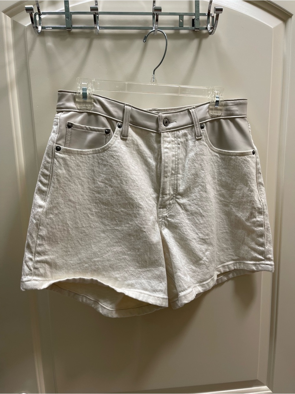 Abercrombie & Fitch Cream High-Rise Denim Shorts
